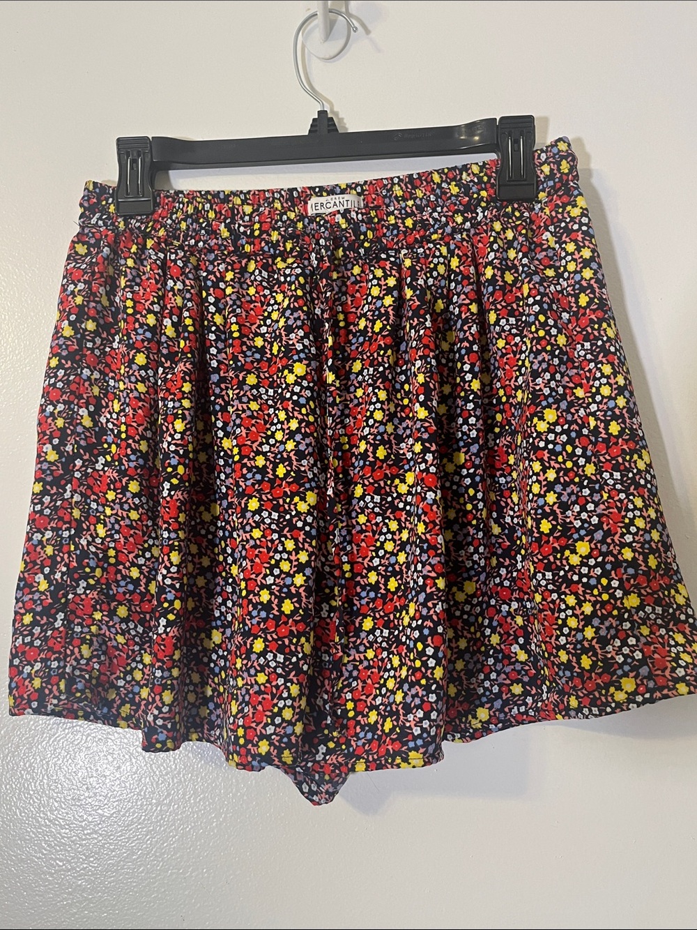 J. Crew S Black Circle Skirt with Red & Yellow Floral Print
